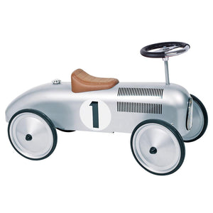 Classic Vintage Race Car Ride-On Vehicle, Silver