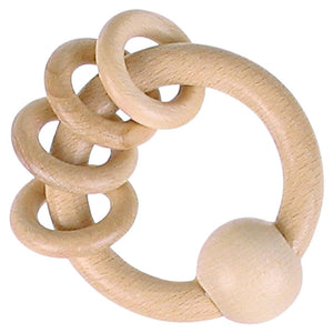 Natural Wooden Grasping Toy with 4 Rings