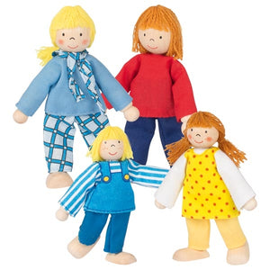 Bendy Doll Family with Two Children, Light Skin Tones