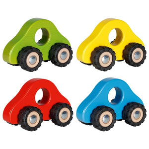 European-made Wooden Push Cars with Rubber Tires - Set of 8
