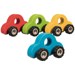 European-made Wooden Push Cars with Rubber Tires - Set of 8