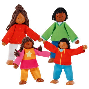 Bendy Doll Family with Two Children, Brown Skin Tones